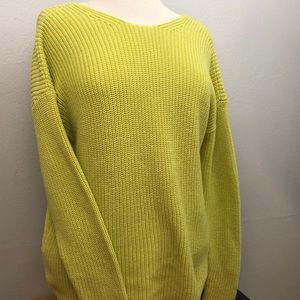 LOFT Green Bow Open Back Sweater Medium Cotton